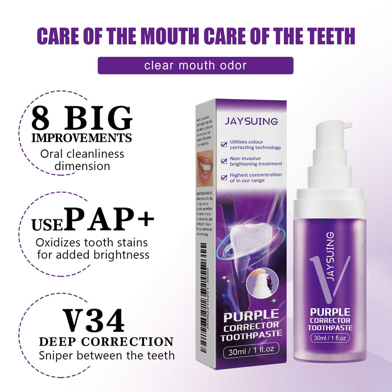 Jaysuing Purple Brightening White Toothpaste, Cleaning Stains Fresh Breath Brightening And Whitening Teeth Toothpaste