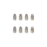 Transparent Gray Manicure Niche High-End Square Drill Wearing Nails Fake Nails Removable Nail Stickers Nail Stickers Finished Nails