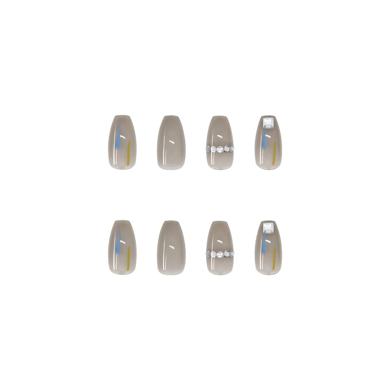 Transparent Gray Manicure Niche High-End Square Drill Wearing Nails Fake Nails Removable Nail Stickers Nail Stickers Finished Nails