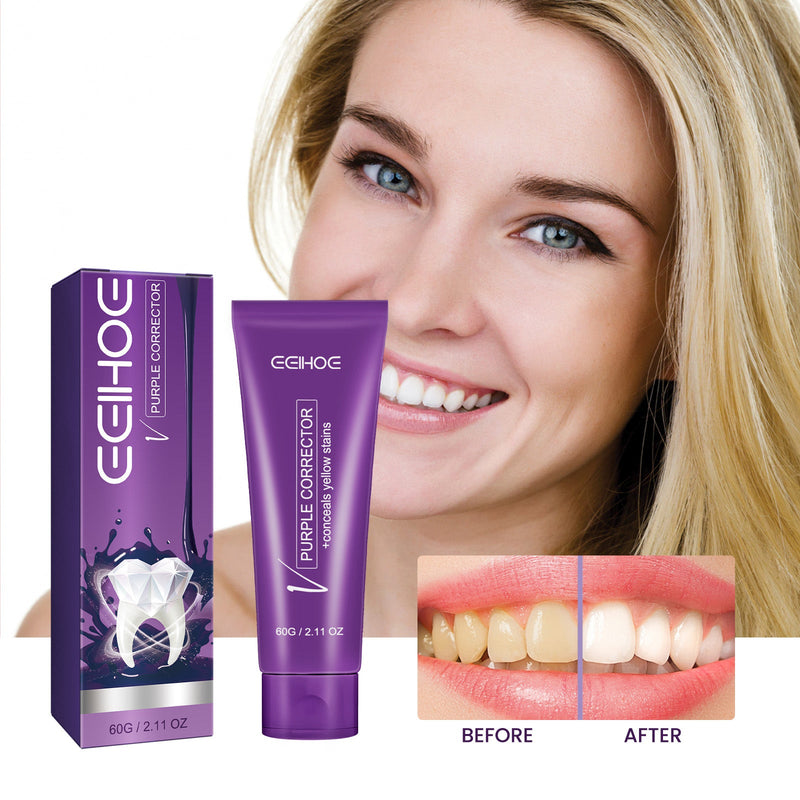 EELHOE Purple Corrector, Deep Clean Bad Breath Dirt Care Gingival Whitening Tooth Care Toothpaste