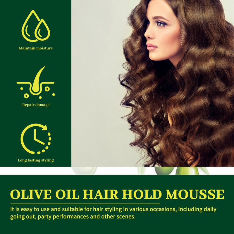 EELHOE Olive Oil Hair Hold Mousse, Curly Hair Styling Moisturizing And Curling Style Durable Frizz Proof Mousse