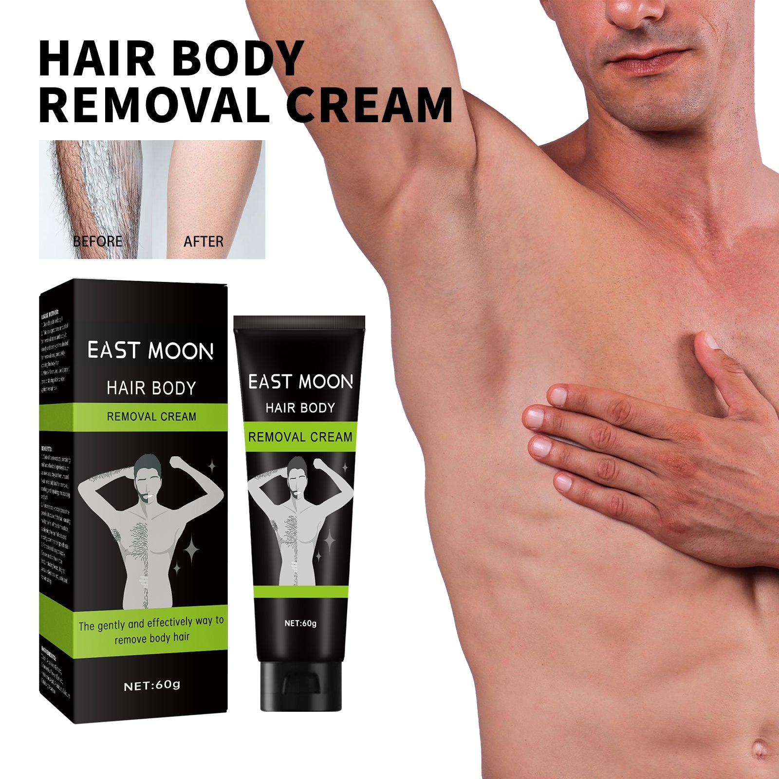 Men's Body Hair Removal Cream Underarm Arm Leg Gentle Non-Irritating Moisturizing Clean Hair Removal
