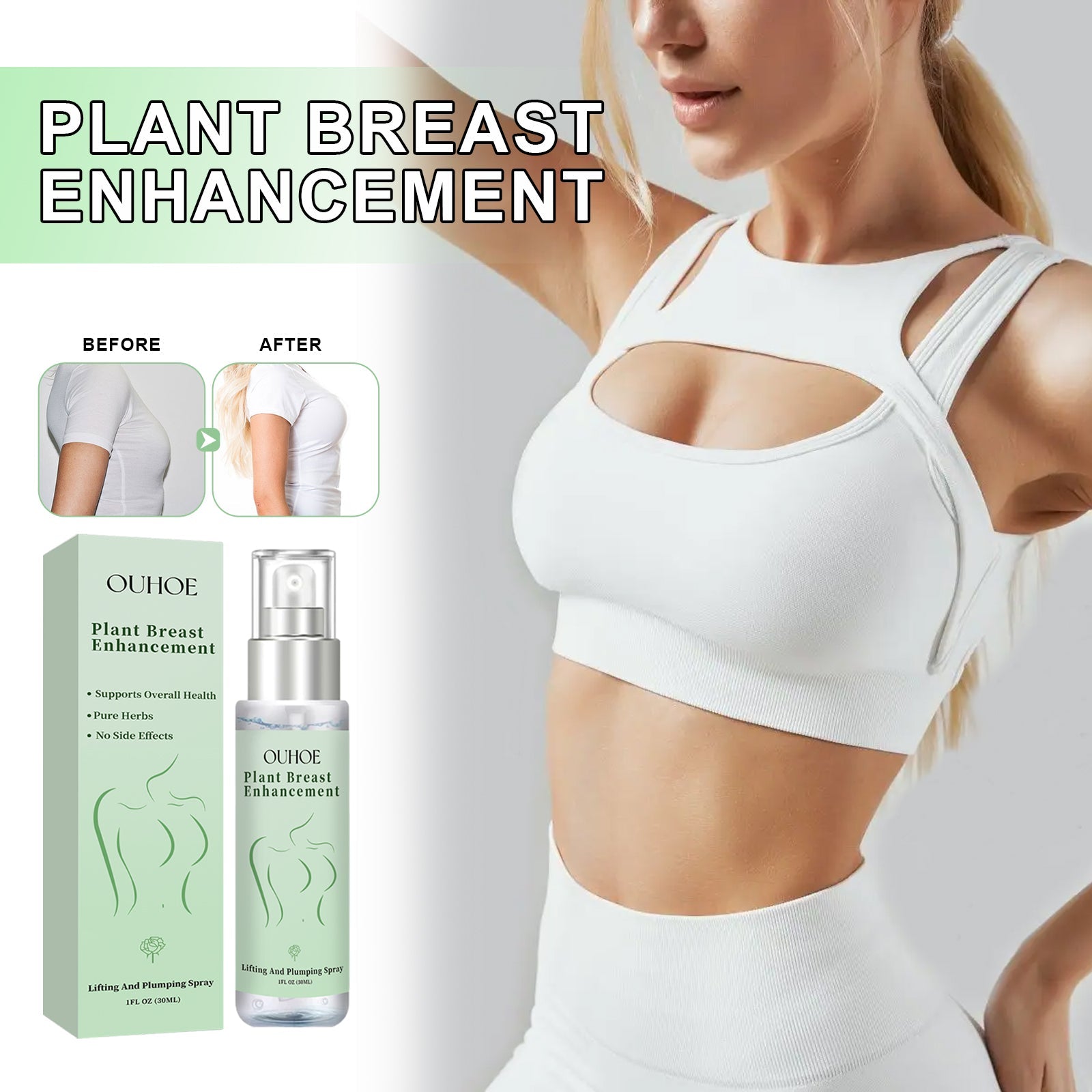 OUHOE Natural Herbal Breast Spray Moisturizes Plump, Firming And Firming Breasts Massage Treatment