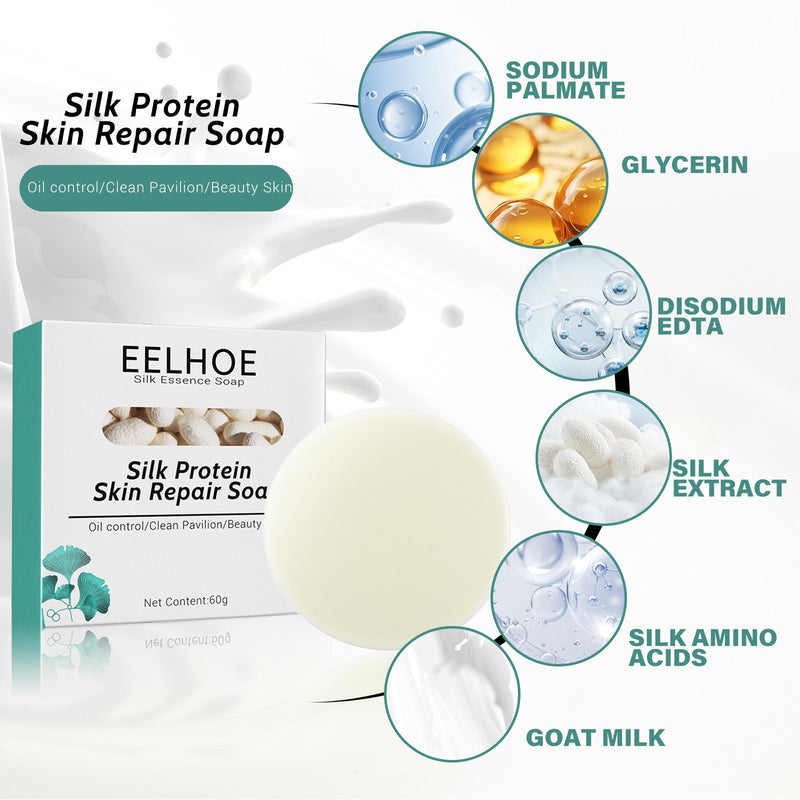 EELHOE Silk Protein Mask Soap (Round Type) Deeply Cleanses And Repairs The Skin, Moisturizes And Rejuvenates The Skin. Silk Goat Milk Cleansing Soap