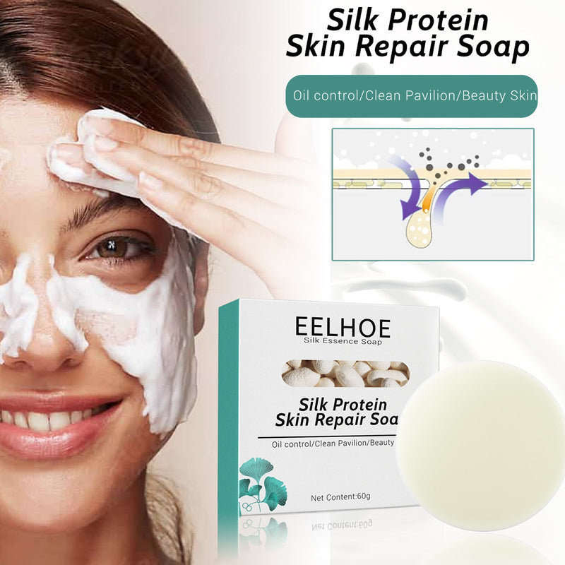 EELHOE Silk Protein Mask Soap (Round Type) Deeply Cleanses And Repairs The Skin, Moisturizes And Rejuvenates The Skin. Silk Goat Milk Cleansing Soap