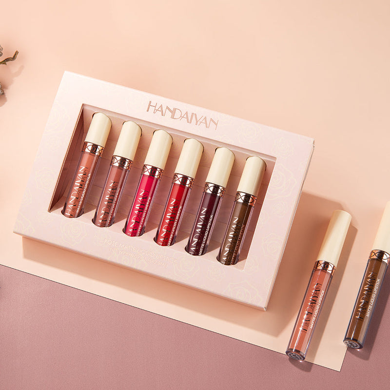 HANDAIYAN 6 Matte Rose Lip Gloss Liquid Lipsticks Are Not Easy To Stain The Cup Is Not Easy To Fade Matte Lip Gloss Set Cosmetics
